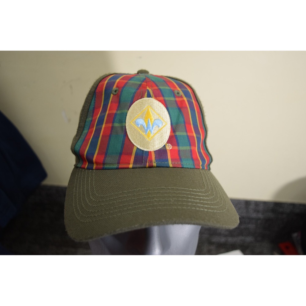 Webelos Boy Cub Scout Fitted M/L Uniform Hat Plaid Green Flex-Fit BSA B475